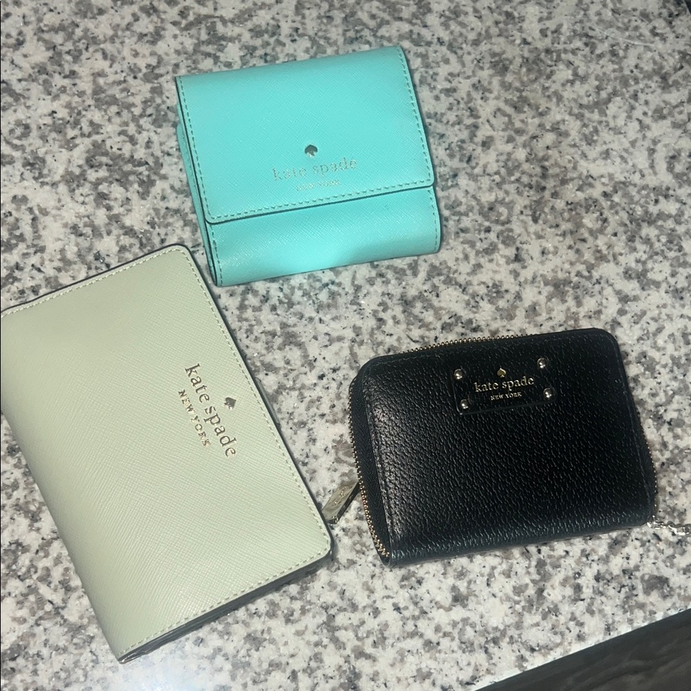 kate spade Mint, Aqua & Black Leather Wallet Trio